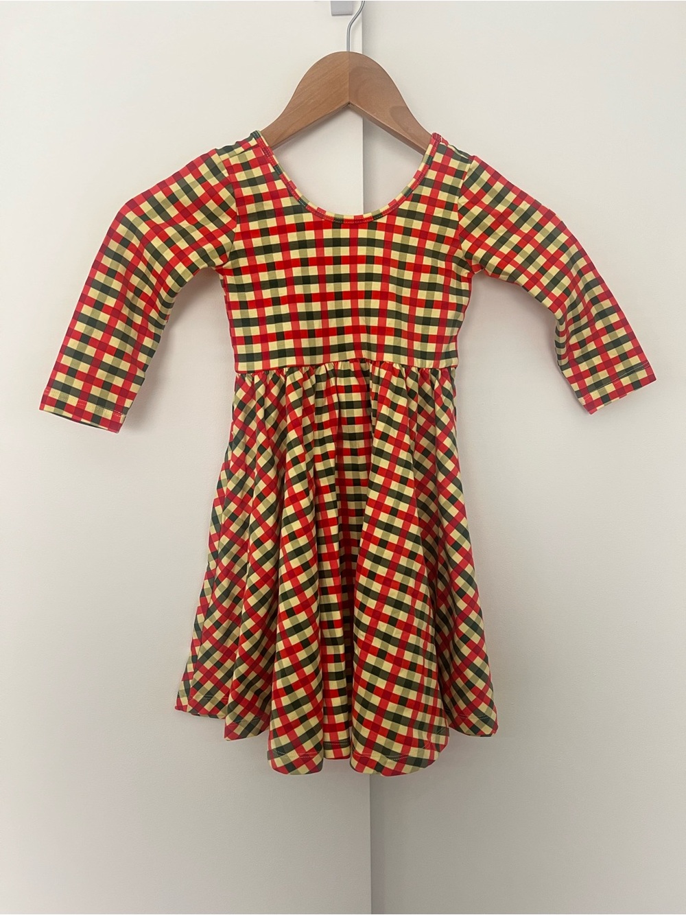 Alice + Ames Gingham Checkered Print Dress Long Sleeve Red Green Yellow Girls 5